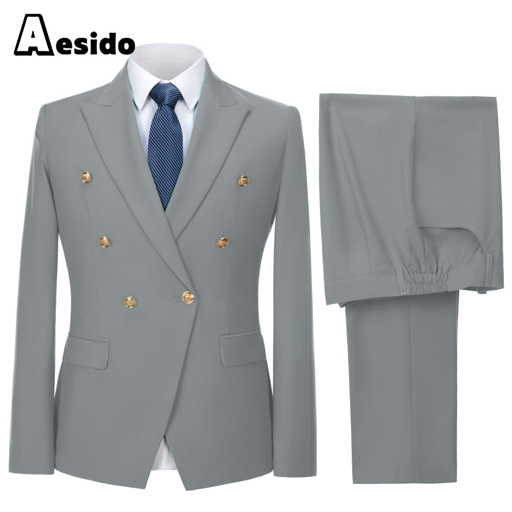 aesido 2 Piece Notch Lapel Fashion Men's Suit(Blazer+Pants)