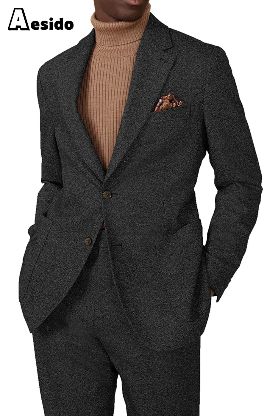 aesido 2 Piece Notch Lapel Men's Suit For Wedding(Blazer+Pants)