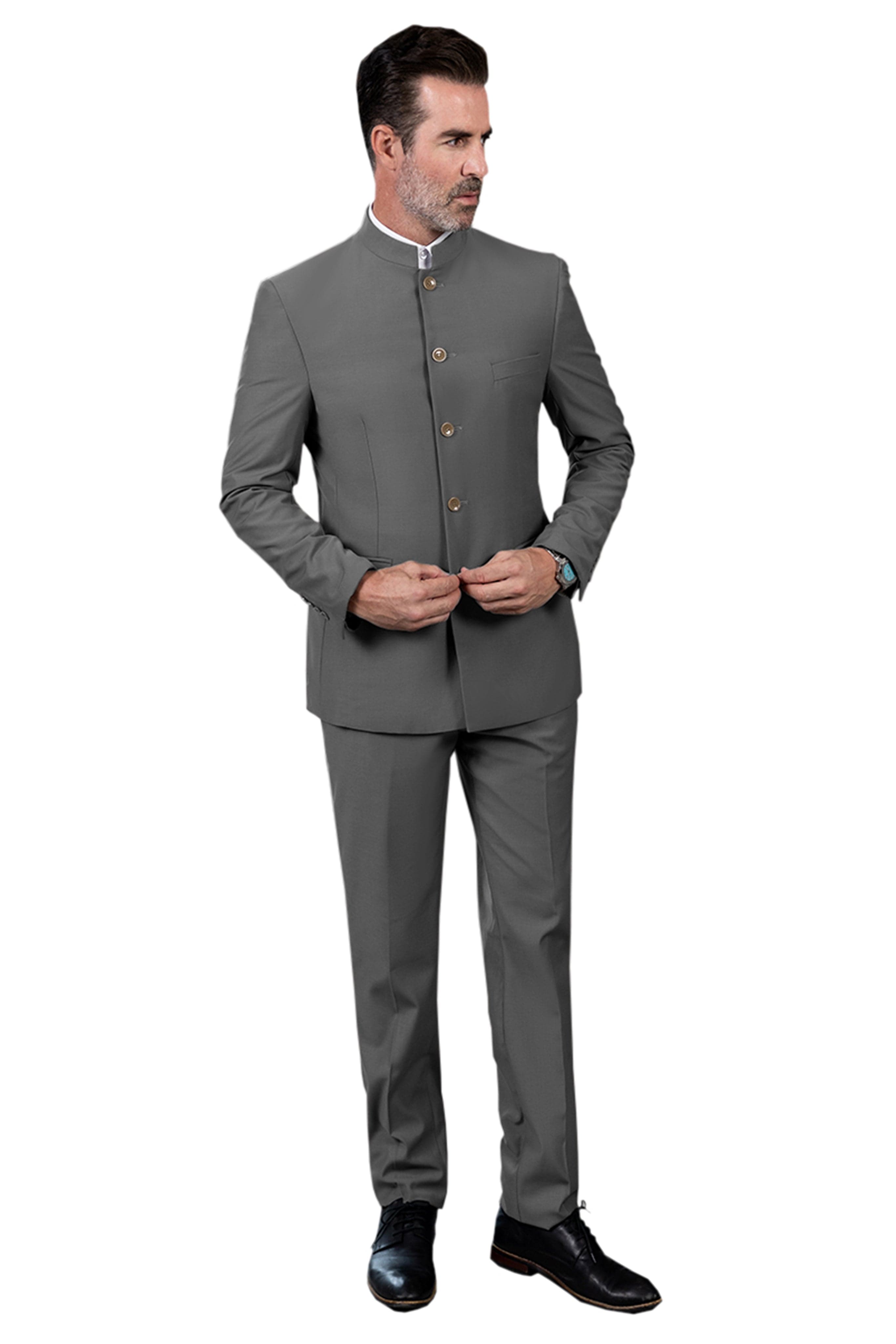 aesido 2 Piece Single Breasted Stand Lapel Men's Suit(Blazer+Pants)