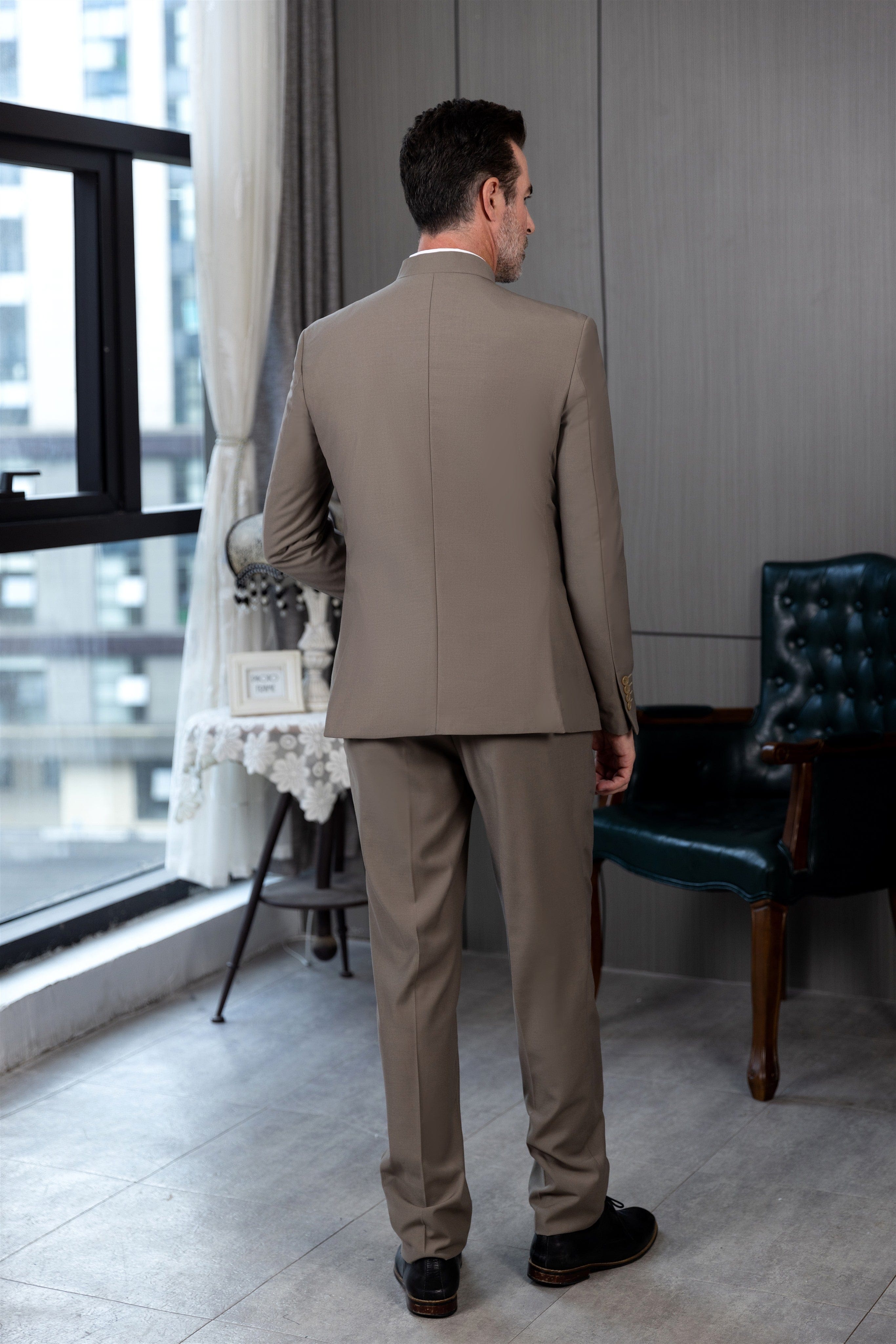 aesido 2 Piece Single Breasted Stand Lapel Men's Suit(Blazer+Pants)