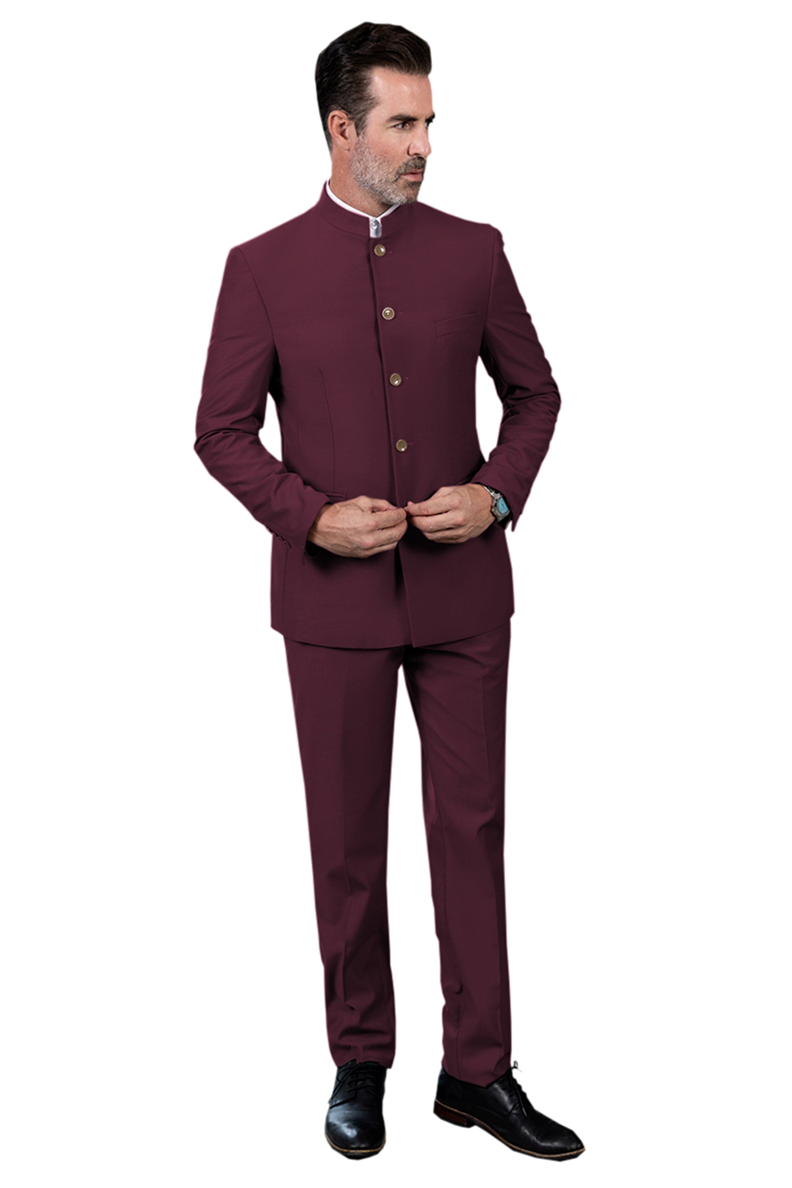 aesido 2 Piece Single Breasted Stand Lapel Men's Suit(Blazer+Pants)