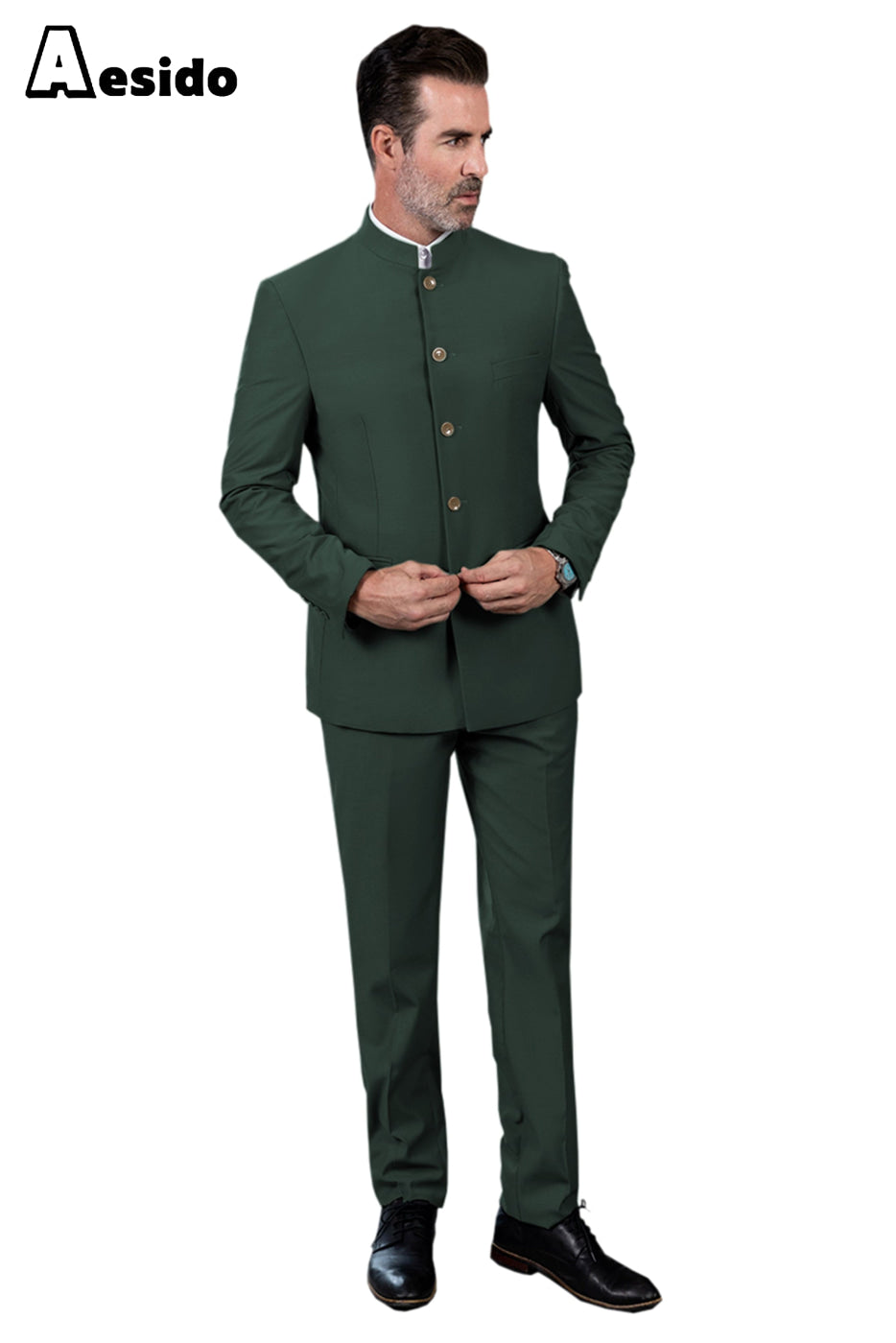 aesido 2 Piece Single Breasted Stand Lapel Men's Suit(Blazer+Pants)