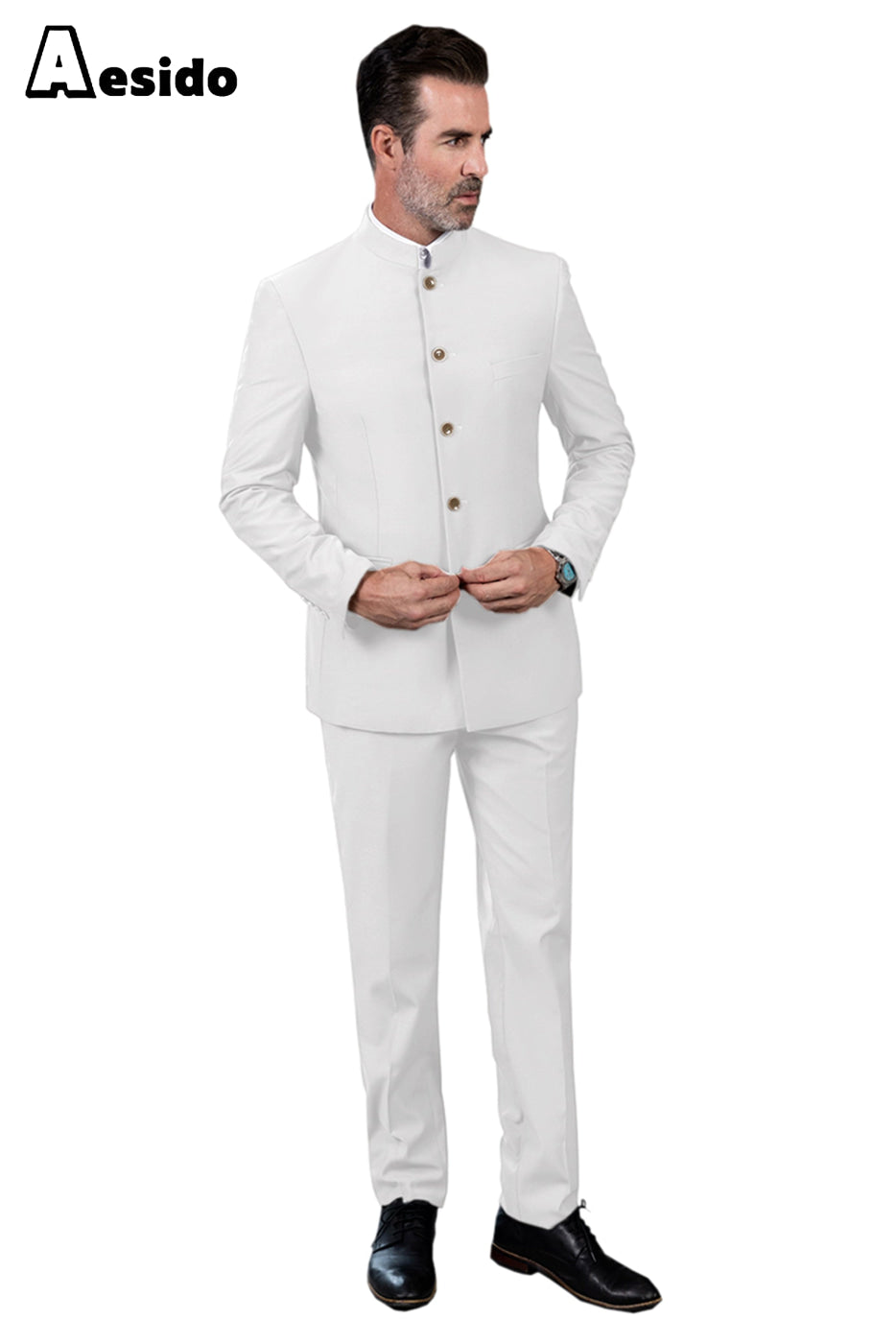 aesido 2 Piece Single Breasted Stand Lapel Men's Suit(Blazer+Pants)