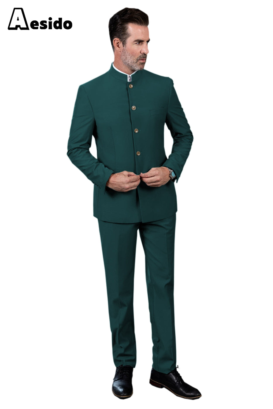 aesido 2 Piece Single Breasted Stand Lapel Men's Suit(Blazer+Pants)