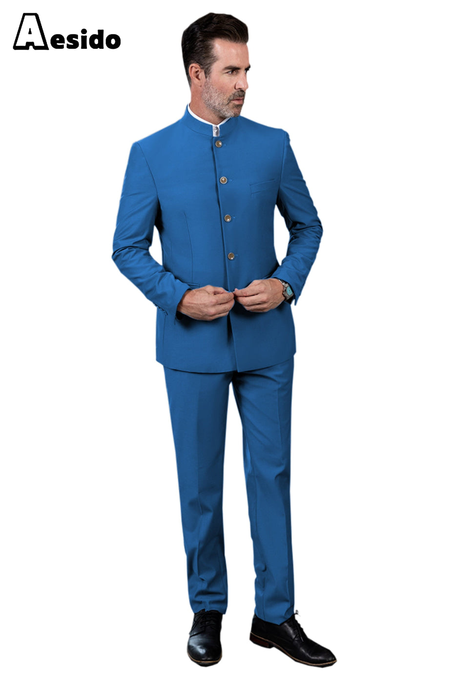 aesido 2 Piece Single Breasted Stand Lapel Men's Suit(Blazer+Pants)