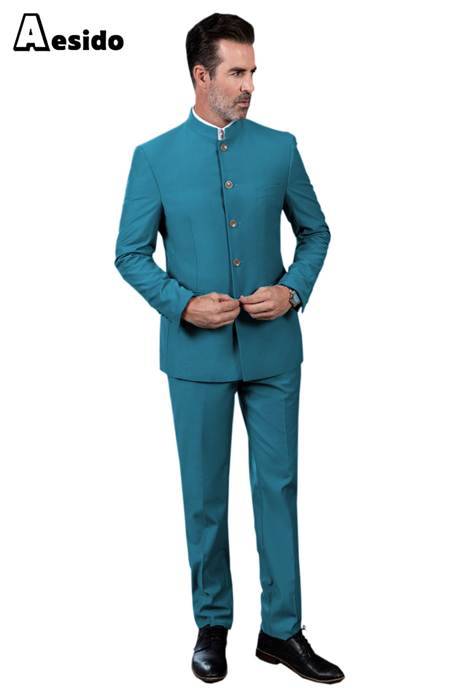 aesido 2 Piece Single Breasted Stand Lapel Men's Suit(Blazer+Pants)