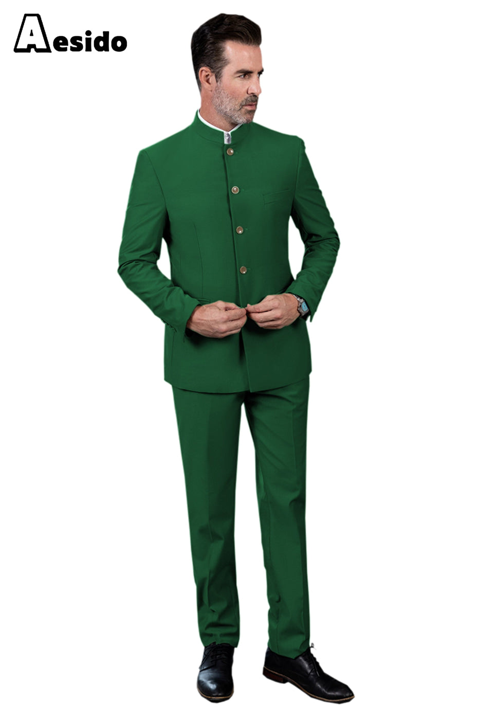 aesido 2 Piece Single Breasted Stand Lapel Men's Suit(Blazer+Pants)