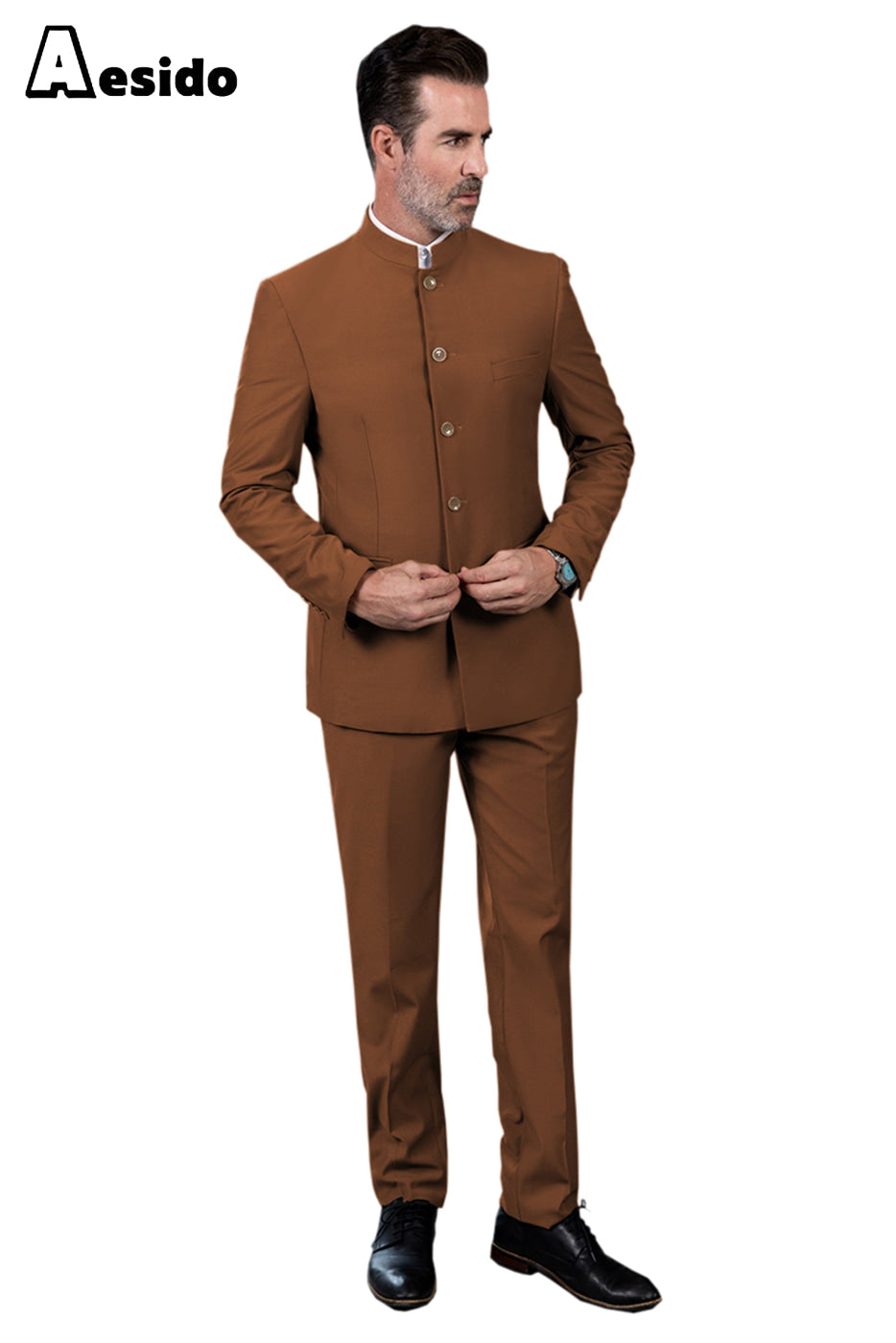 aesido 2 Piece Single Breasted Stand Lapel Men's Suit(Blazer+Pants)