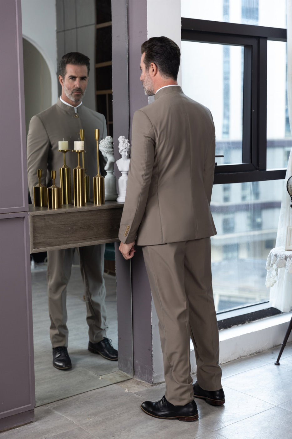 aesido 2 Piece Single Breasted Stand Lapel Men's Suit(Blazer+Pants)