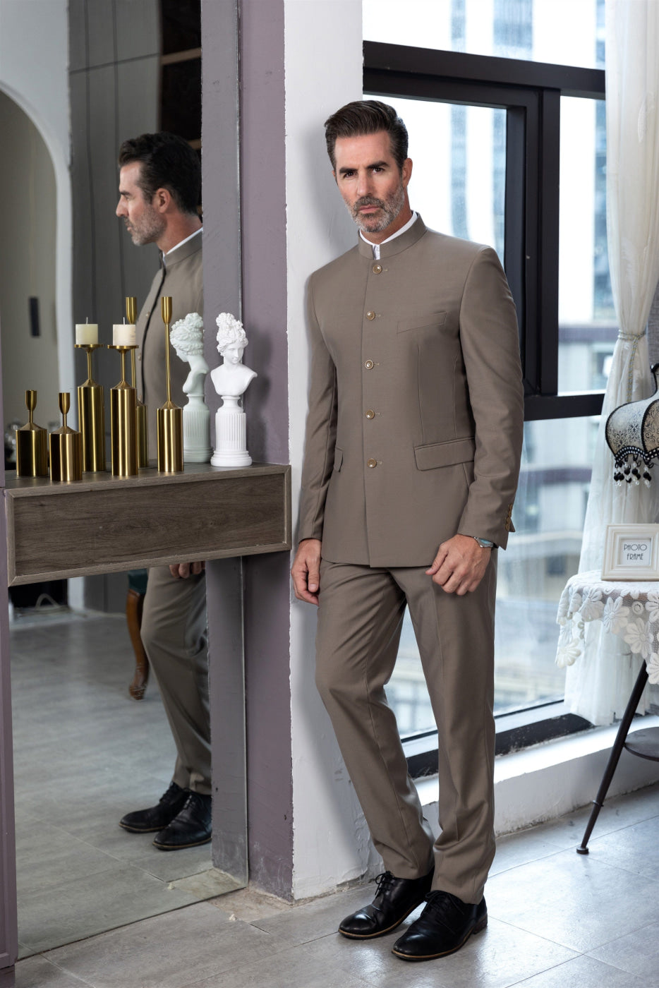 aesido 2 Piece Single Breasted Stand Lapel Men's Suit(Blazer+Pants)