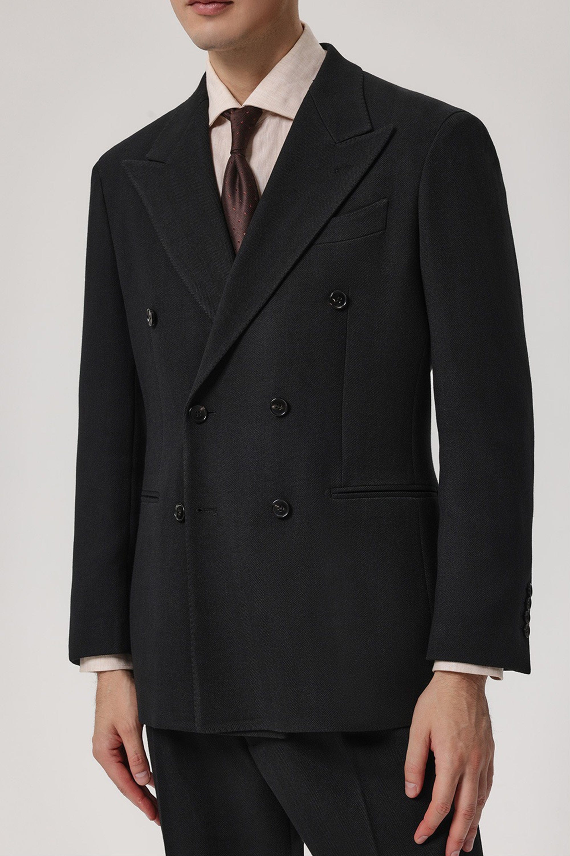 aesido 2 Piece Winter Thickened Brushed Herringbone Double Breasted Business Casual Men's Suit