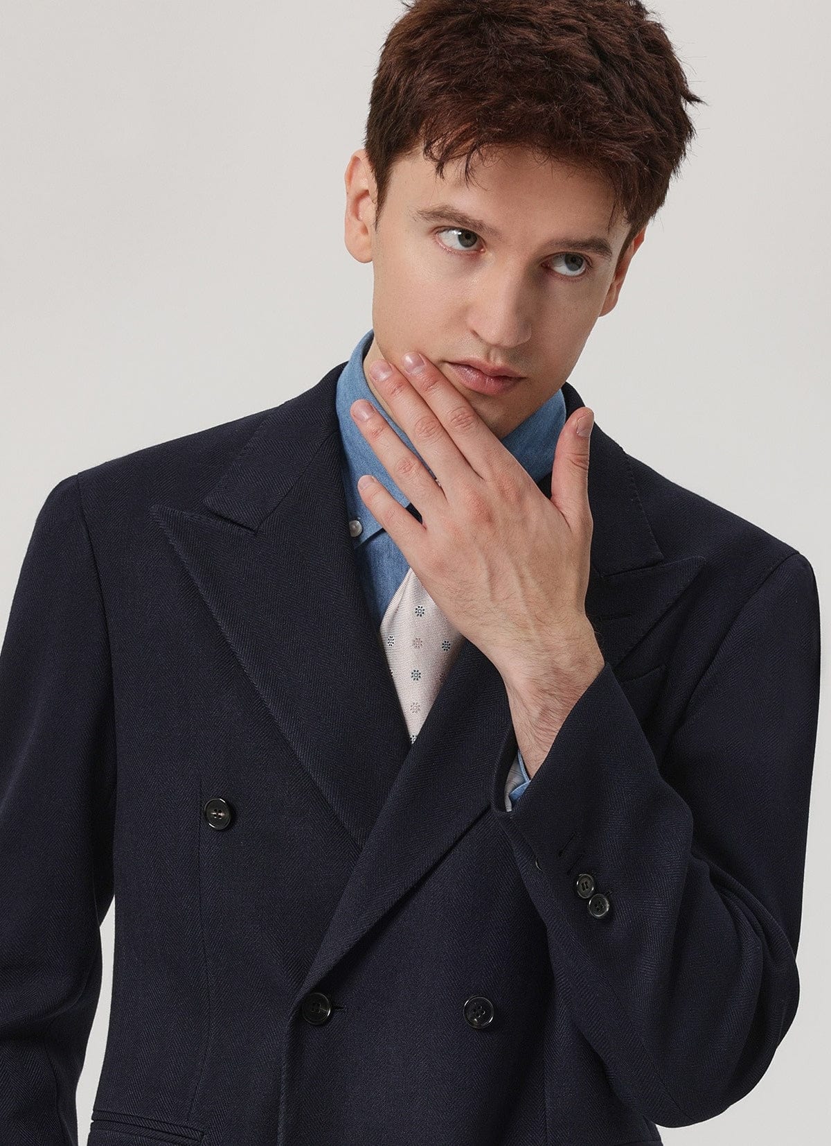 aesido 2 Piece Winter Thickened Brushed Herringbone Double Breasted Business Casual Men's Suit