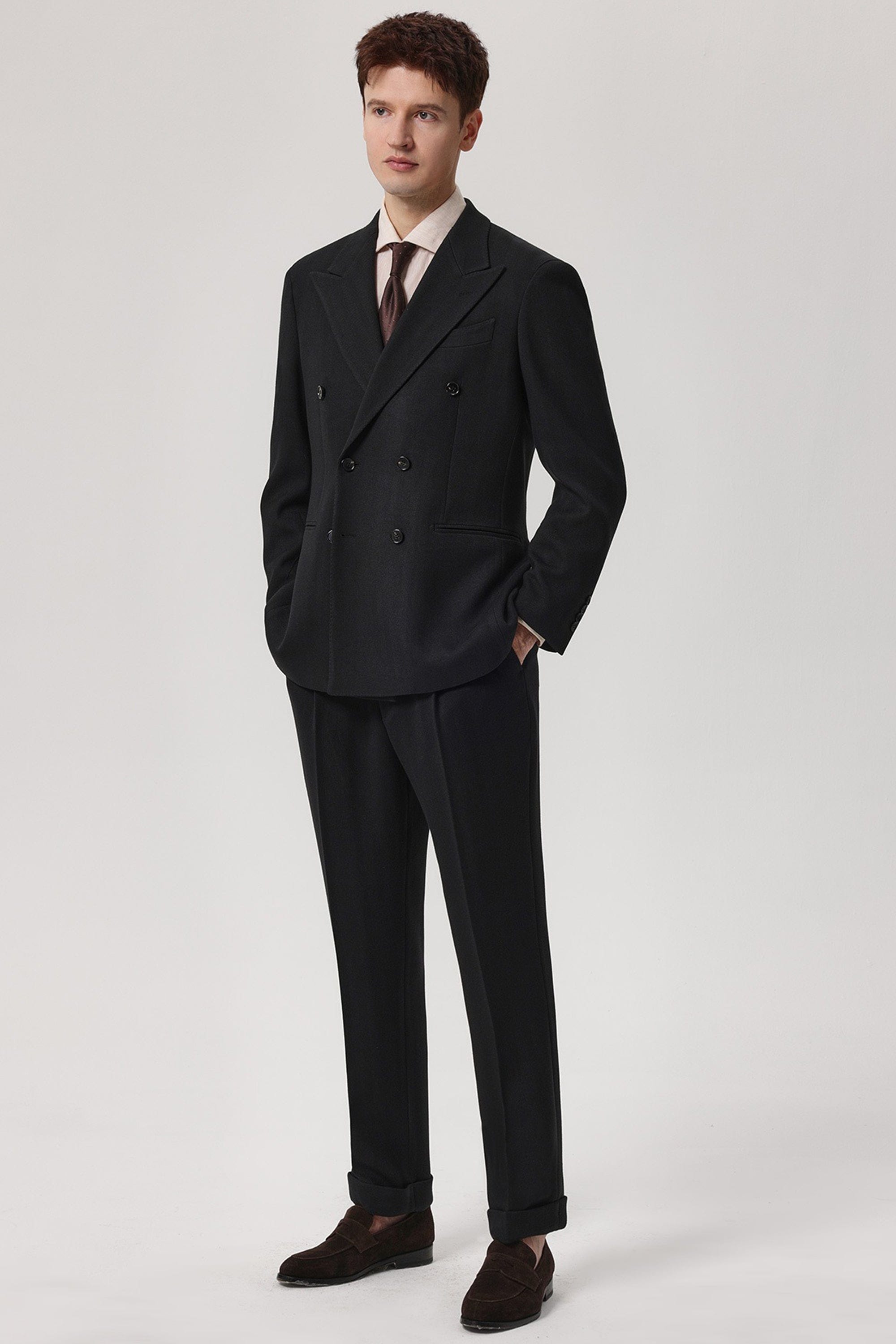 aesido 2 Piece Winter Thickened Brushed Herringbone Double Breasted Business Casual Men's Suit