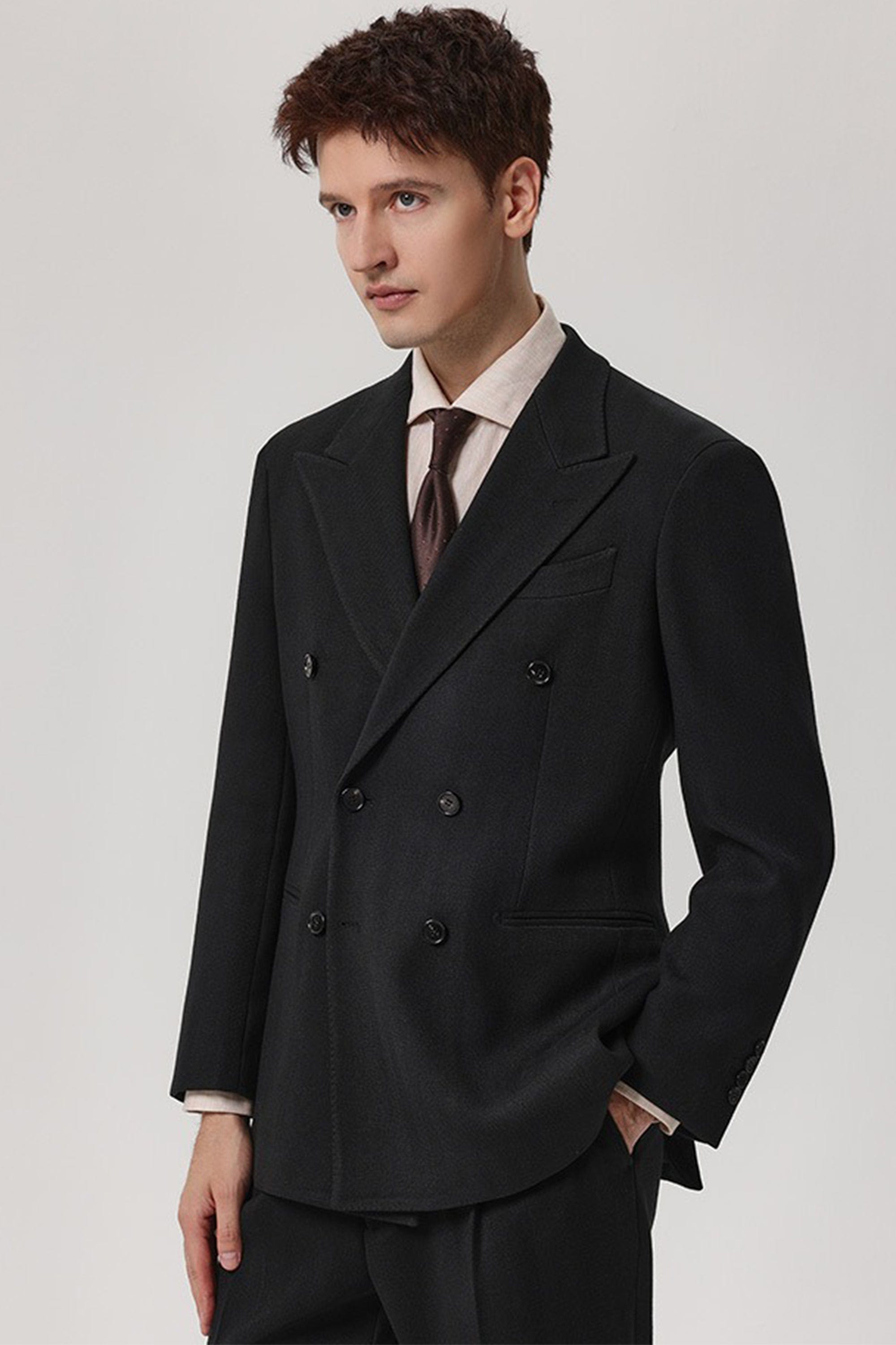 aesido 2 Piece Winter Thickened Brushed Herringbone Double Breasted Business Casual Men's Suit