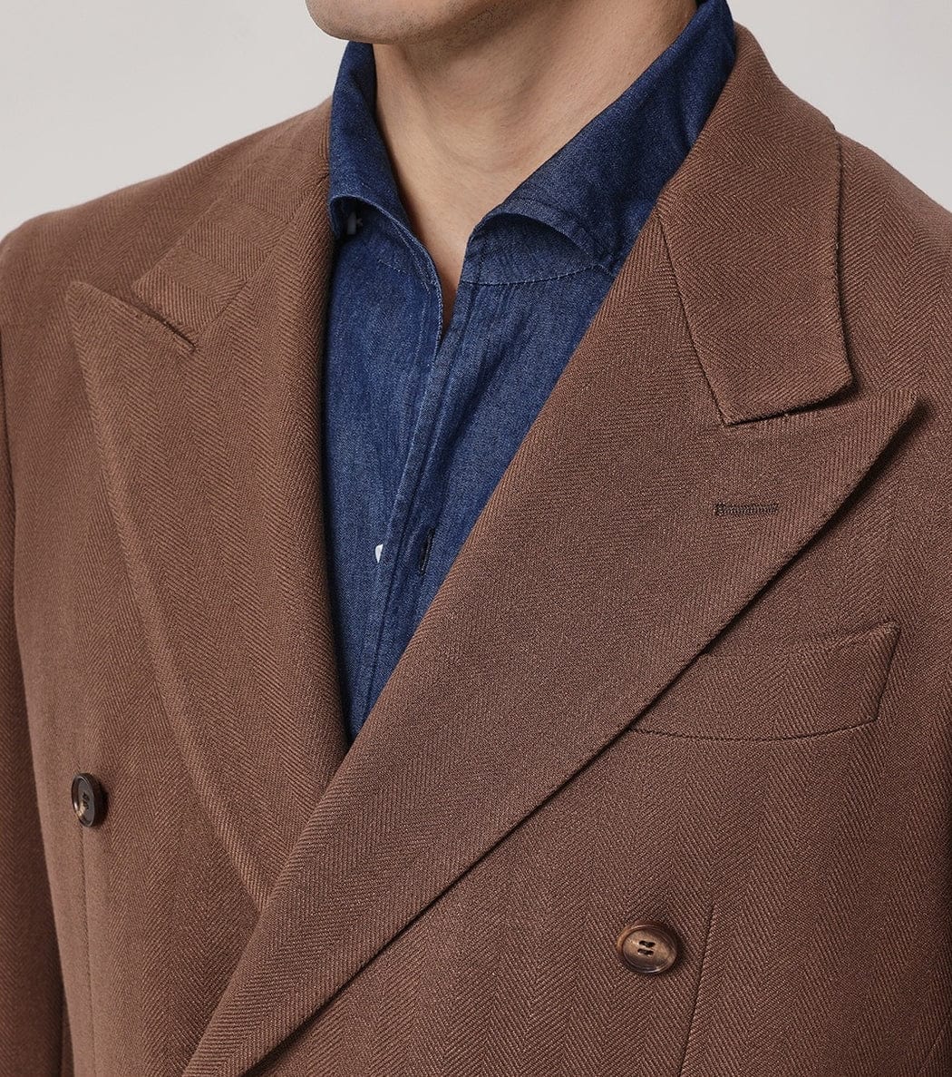 aesido 2 Piece Winter Thickened Brushed Herringbone Double Breasted Business Casual Men's Suit