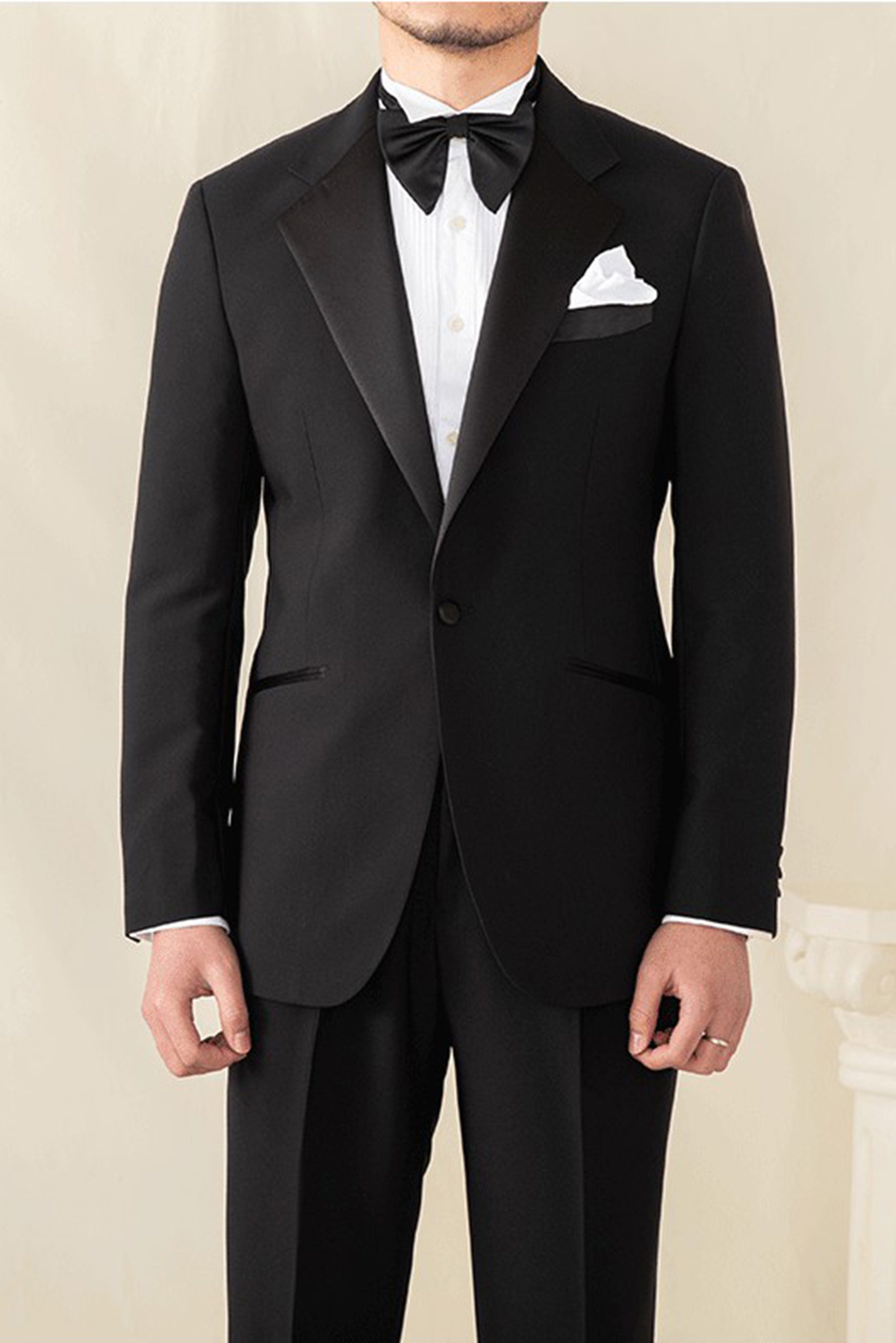 aesido 2 Pieces Black Peak Lapel Single Button Men's Suit For Wedding (Blazer+pants)