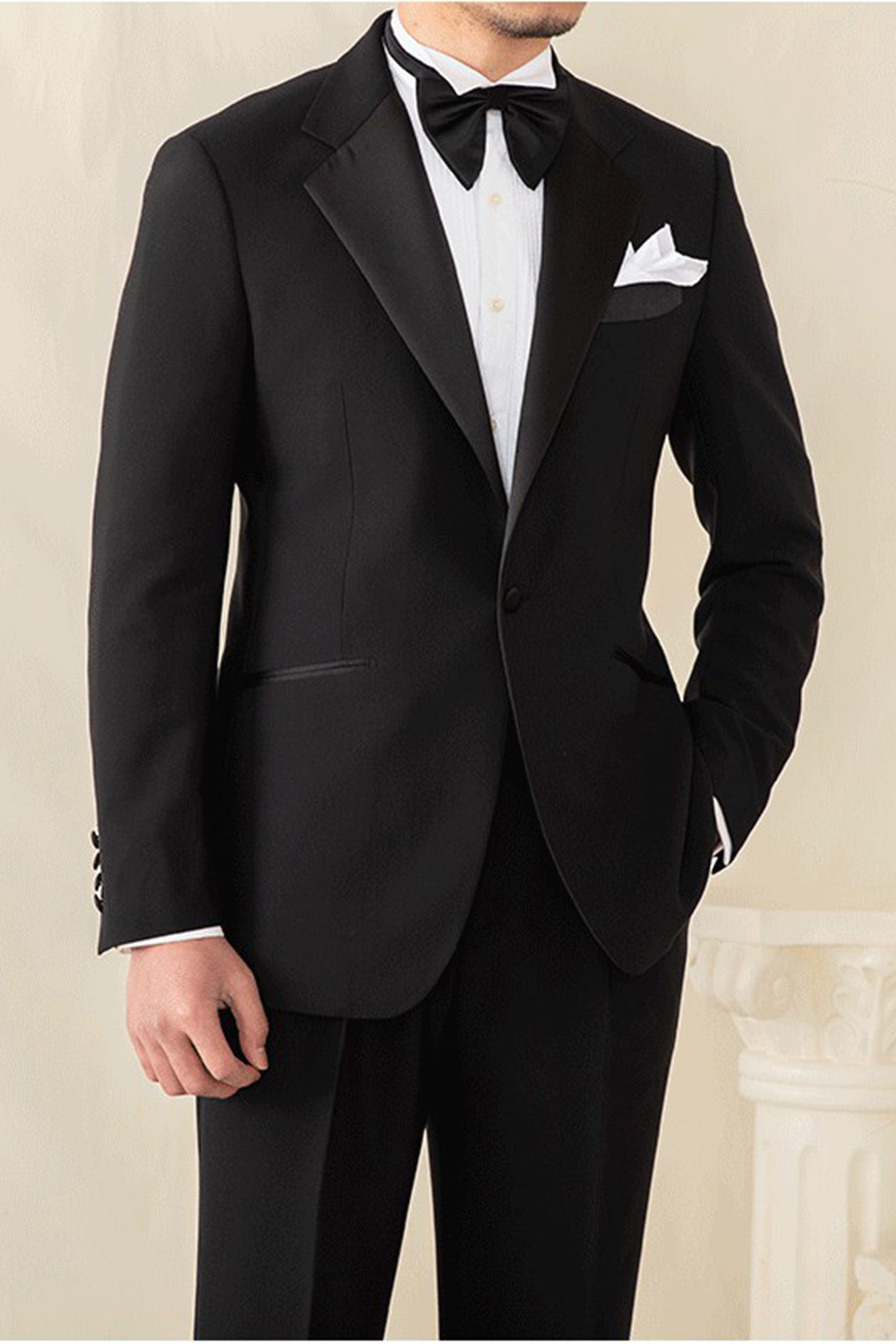 aesido 2 Pieces Black Peak Lapel Single Button Men's Suit For Wedding (Blazer+pants)