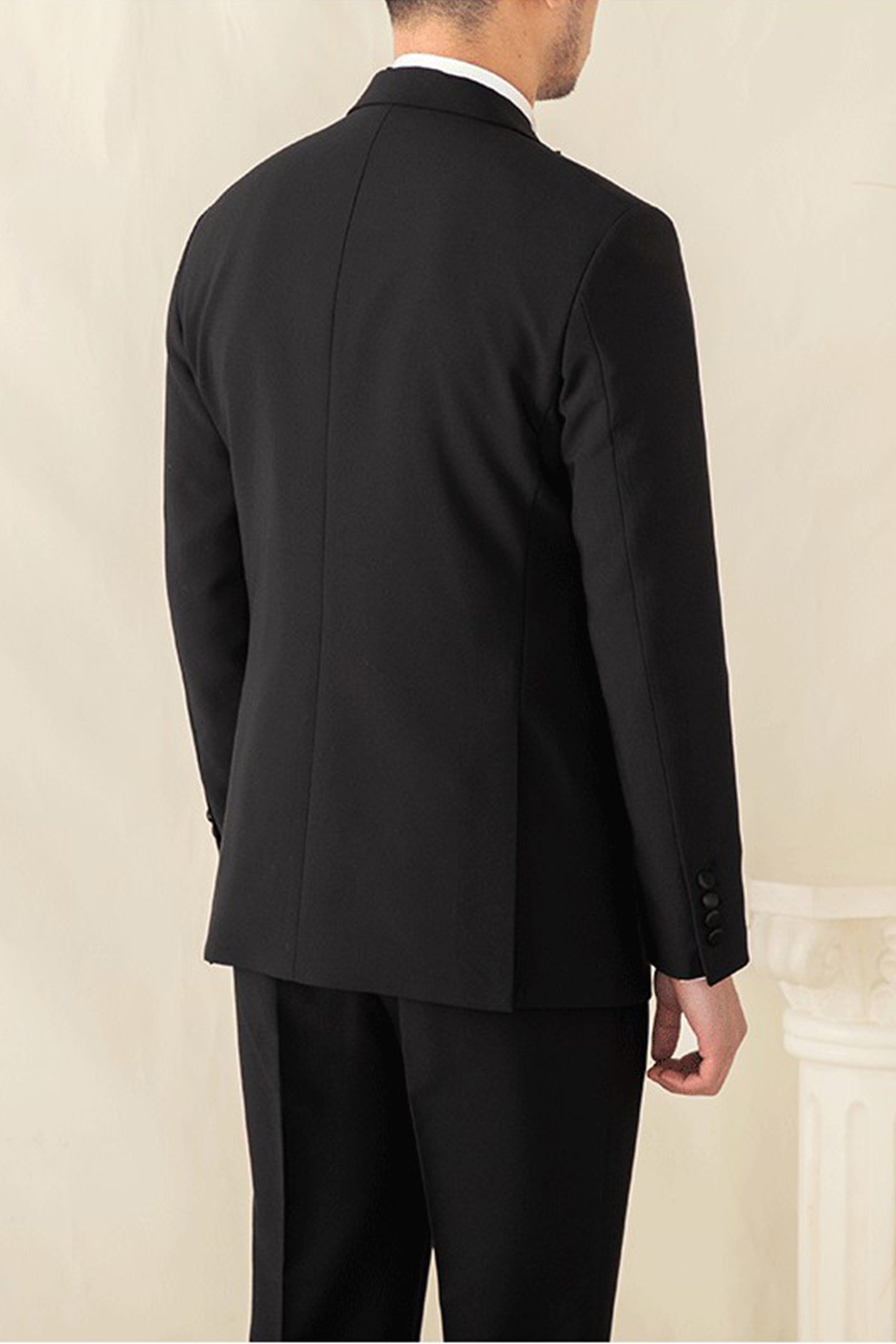 aesido 2 Pieces Black Peak Lapel Single Button Men's Suit For Wedding (Blazer+pants)