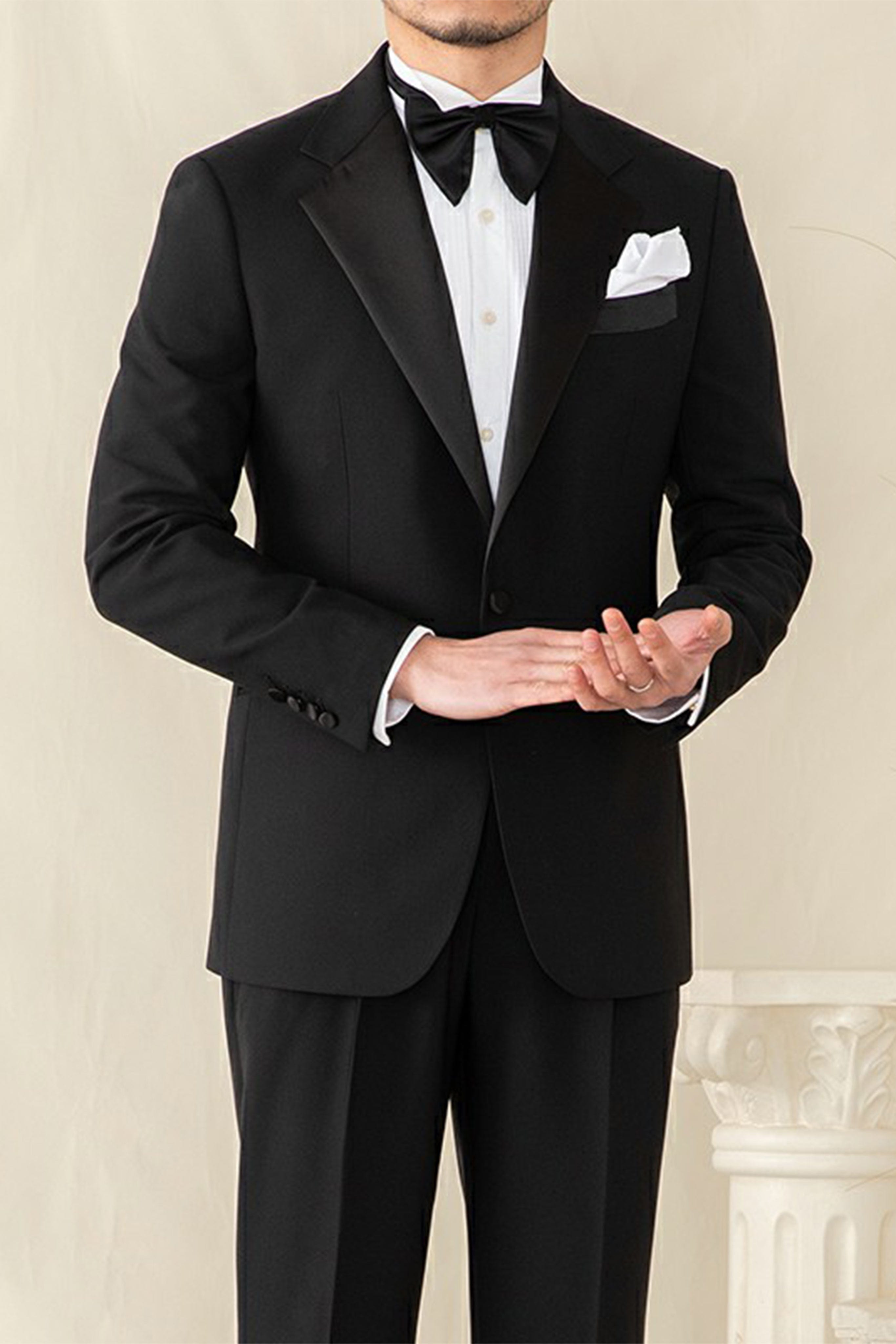 aesido 2 Pieces Black Peak Lapel Single Button Men's Suit For Wedding (Blazer+pants)