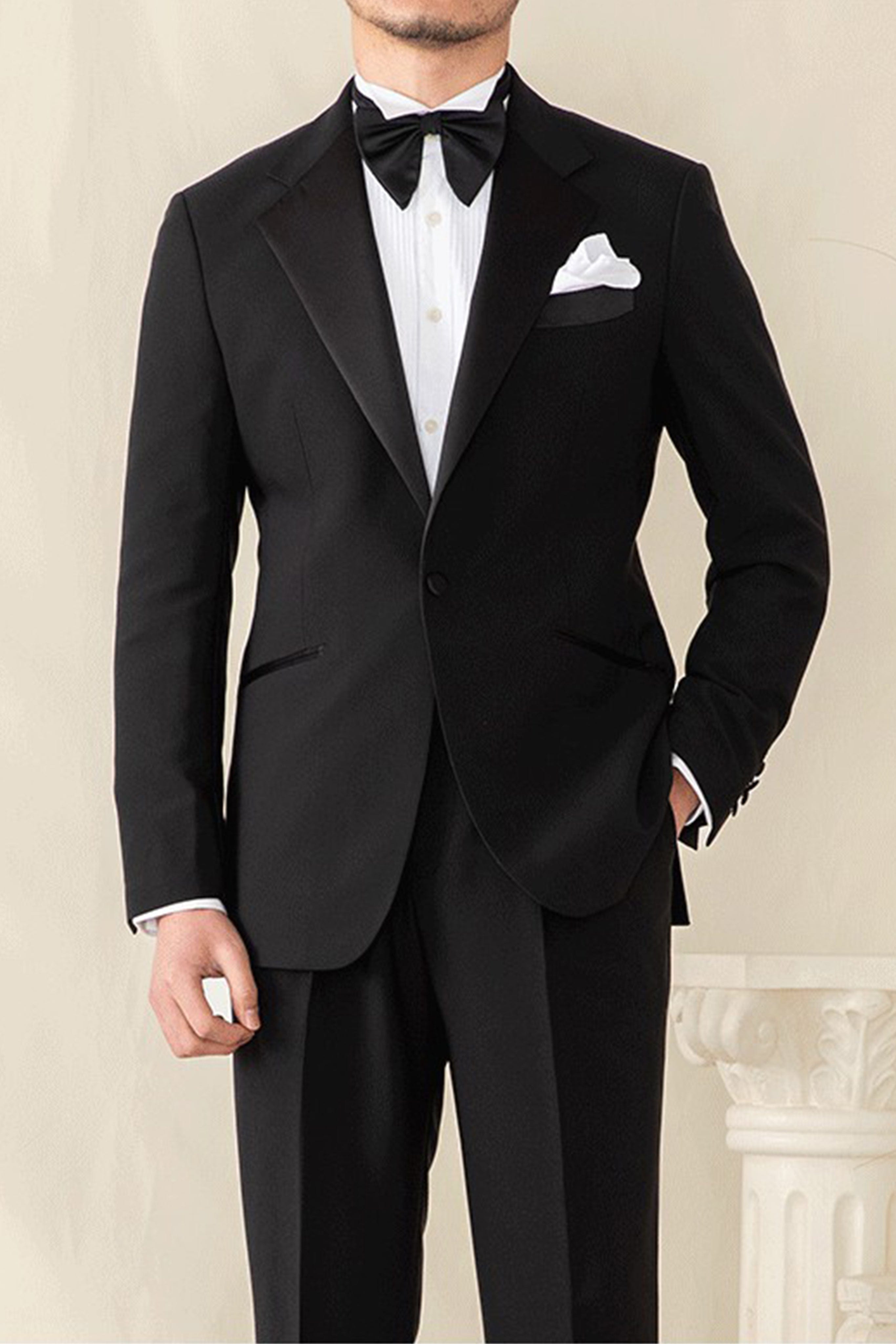 aesido 2 Pieces Black Peak Lapel Single Button Men's Suit For Wedding (Blazer+pants)