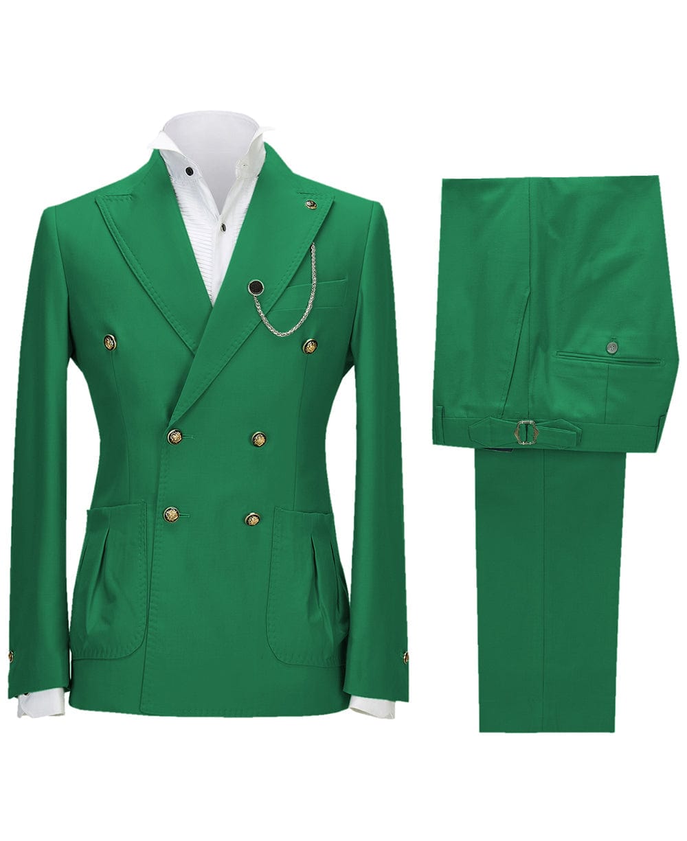 aesido 2 Pieces Double Button Peak Lapel Men Suit(BLazer+Pants)
