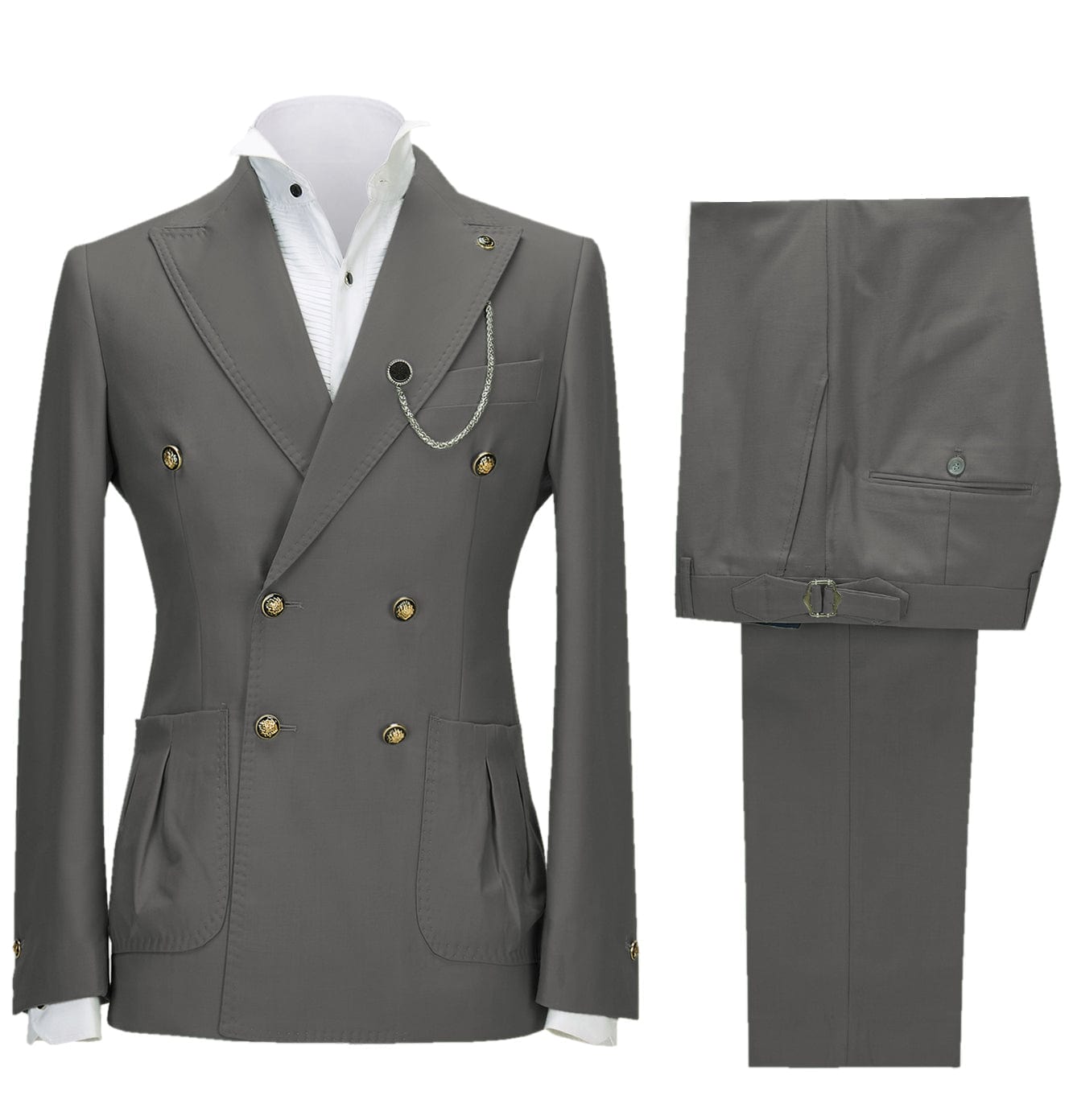 aesido 2 Pieces Double Button Peak Lapel Men Suit(BLazer+Pants)