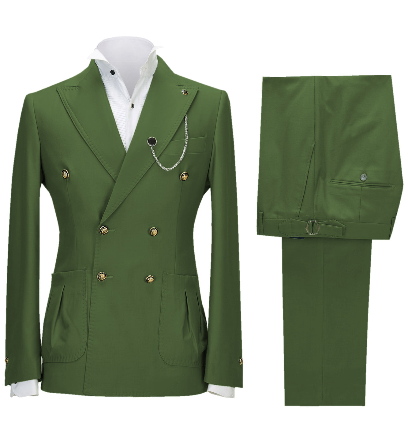 aesido 2 Pieces Double Button Peak Lapel Men Suit(BLazer+Pants)