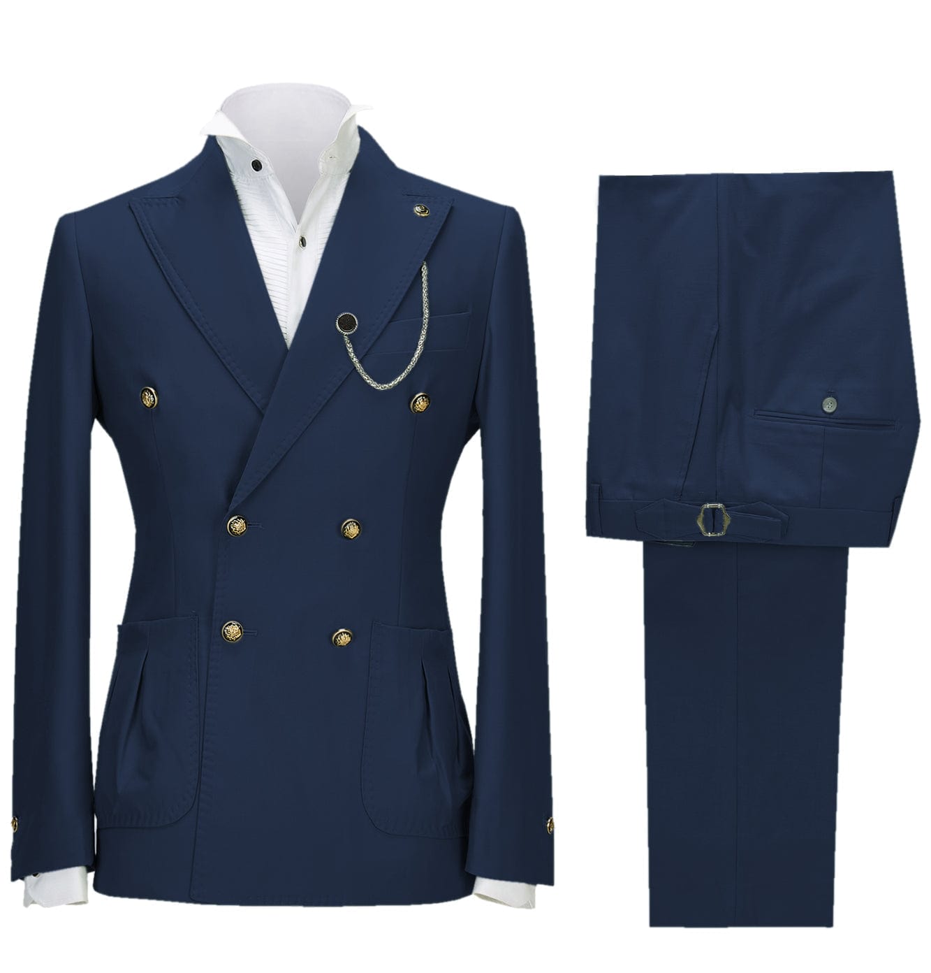 aesido 2 Pieces Double Button Peak Lapel Men Suit(BLazer+Pants)