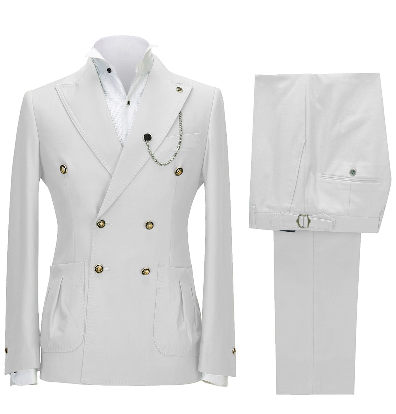 aesido 2 Pieces Double Button Peak Lapel Men Suit(BLazer+Pants)