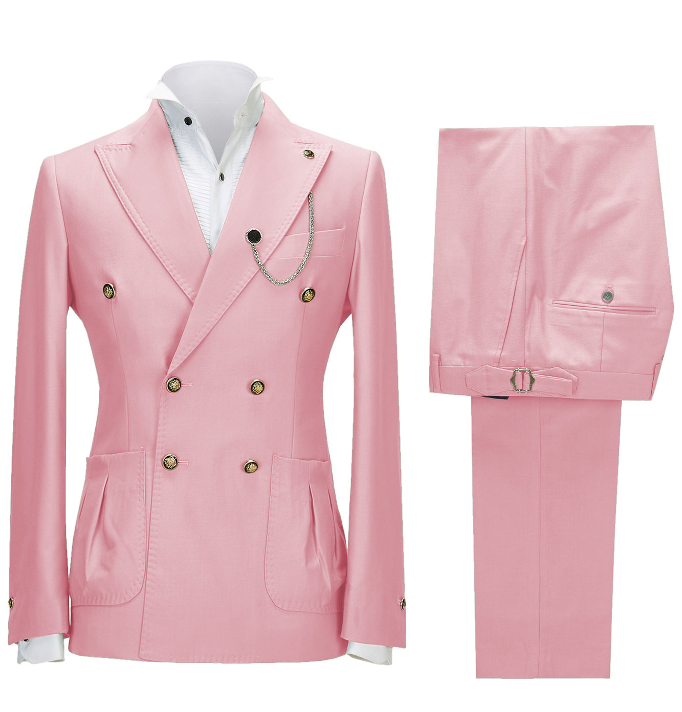 aesido 2 Pieces Double Button Peak Lapel Men Suit(BLazer+Pants)