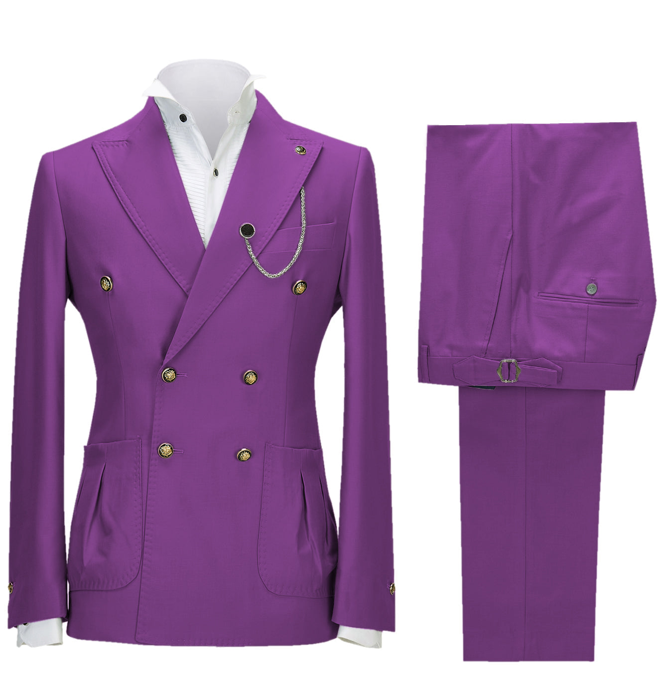 aesido 2 Pieces Double Button Peak Lapel Men Suit(BLazer+Pants)