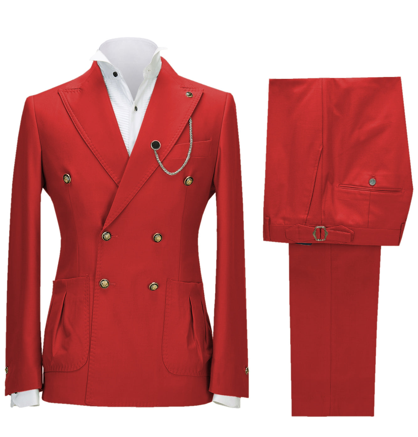 aesido 2 Pieces Double Button Peak Lapel Men Suit(BLazer+Pants)