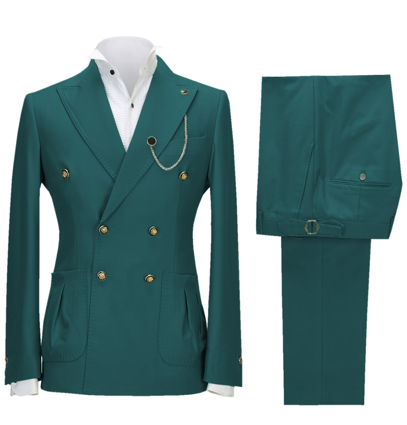 aesido 2 Pieces Double Button Peak Lapel Men Suit(BLazer+Pants)