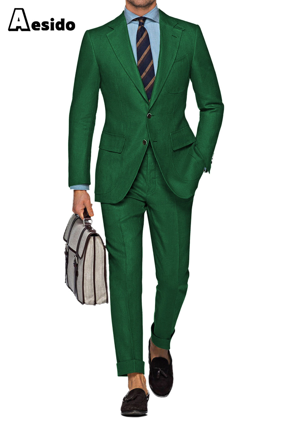 aesido 2 Pieces Fashion Double Button Notch Lapel Jacket(Blazer+Pants)