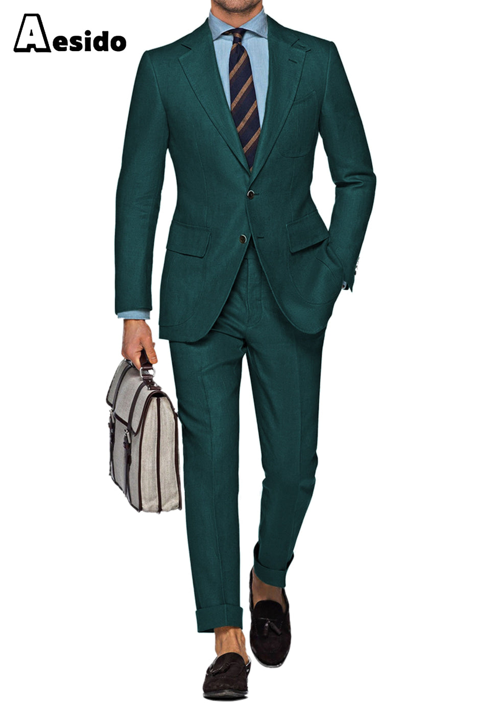 aesido 2 Pieces Fashion Double Button Notch Lapel Jacket(Blazer+Pants)