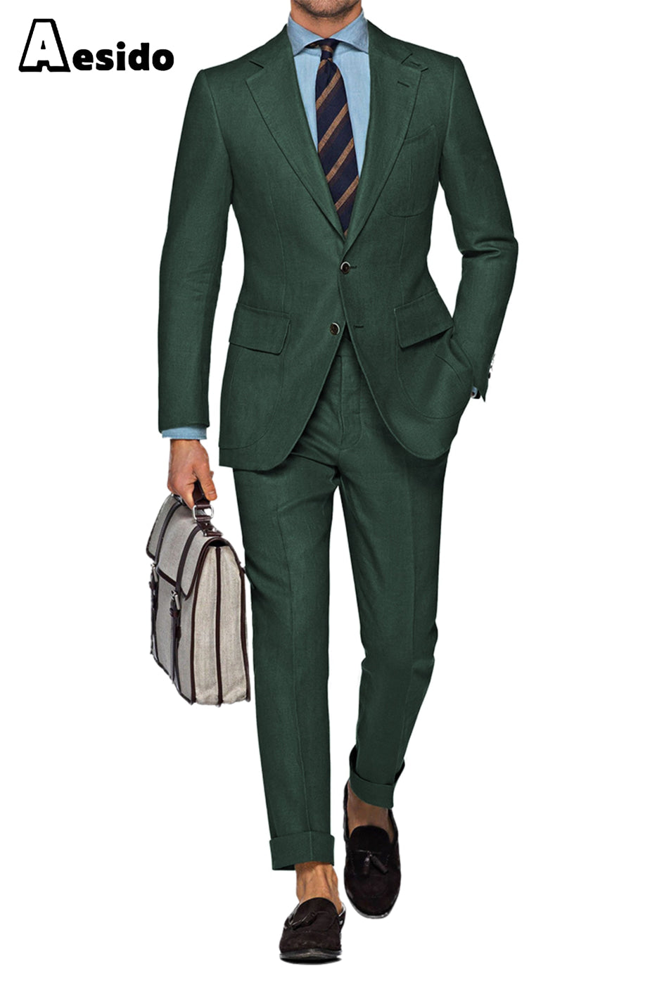 aesido 2 Pieces Fashion Double Button Notch Lapel Jacket(Blazer+Pants)