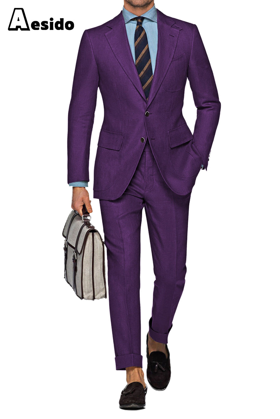 aesido 2 Pieces Fashion Double Button Notch Lapel Jacket(Blazer+Pants)