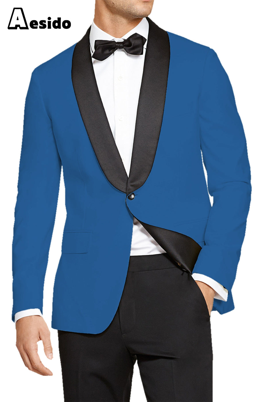 aesido 2 Pieces Fashion Shawl Lapel Men's Suit(Blazer+Pants)