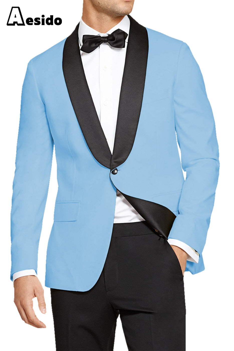aesido 2 Pieces Fashion Shawl Lapel Men's Suit(Blazer+Pants)