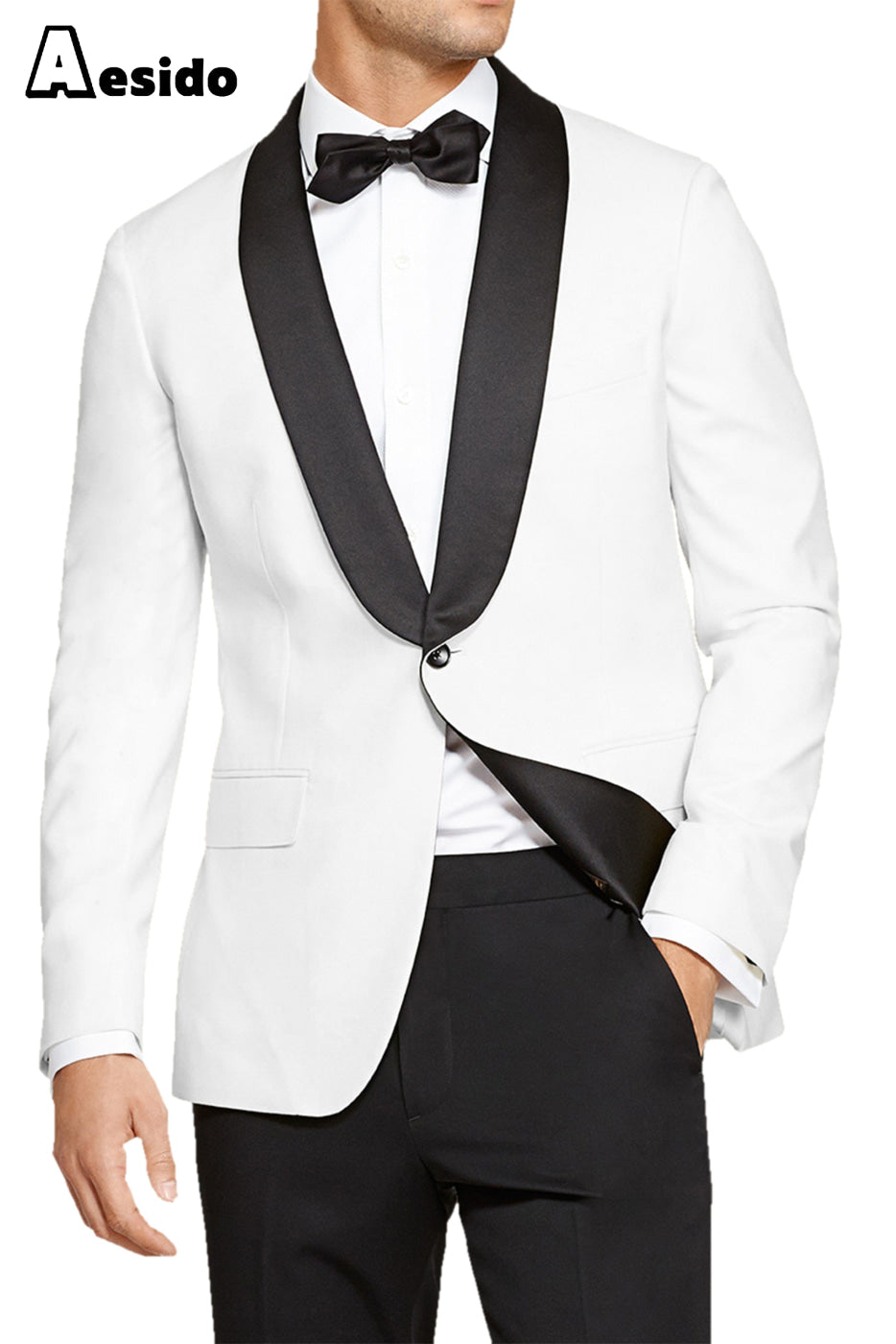 aesido 2 Pieces Fashion Shawl Lapel Men's Suit(Blazer+Pants)