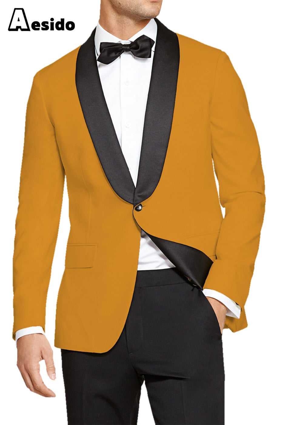 aesido 2 Pieces Fashion Shawl Lapel Men's Suit(Blazer+Pants)