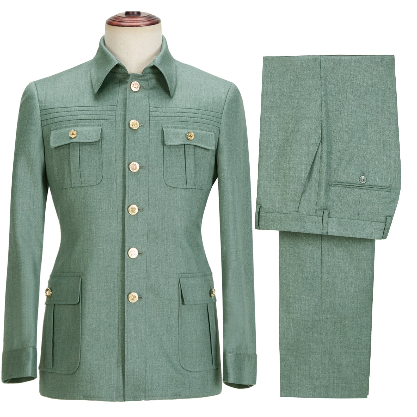 aesido 2 Pieces Mens Suit Slim Fit Flat Stand Collar Blazer For Wedding (Blazer+Pants)