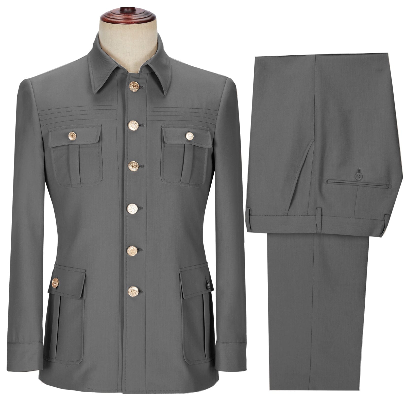 aesido 2 Pieces Mens Suit Slim Fit Flat Stand Collar Blazer For Wedding (Blazer+Pants)