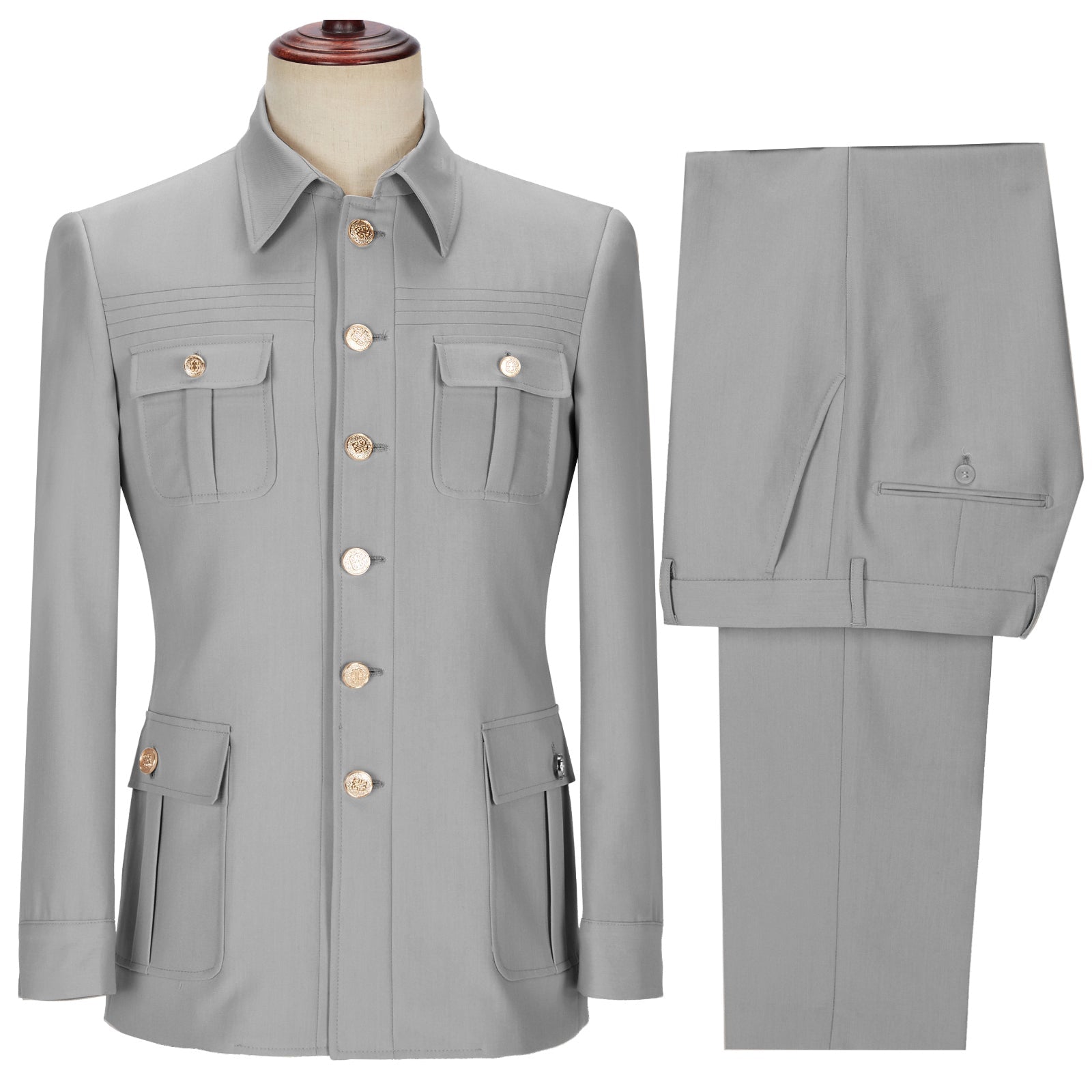 aesido 2 Pieces Mens Suit Slim Fit Flat Stand Collar Blazer For Wedding (Blazer+Pants)