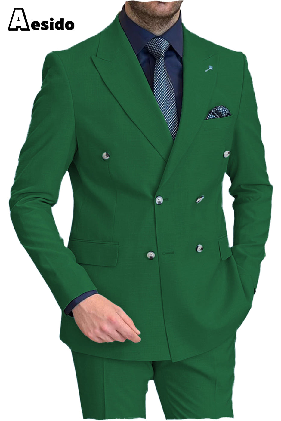 aesido 2 Pieces Peak Lapel Men's Suit(Blazer+Pants)