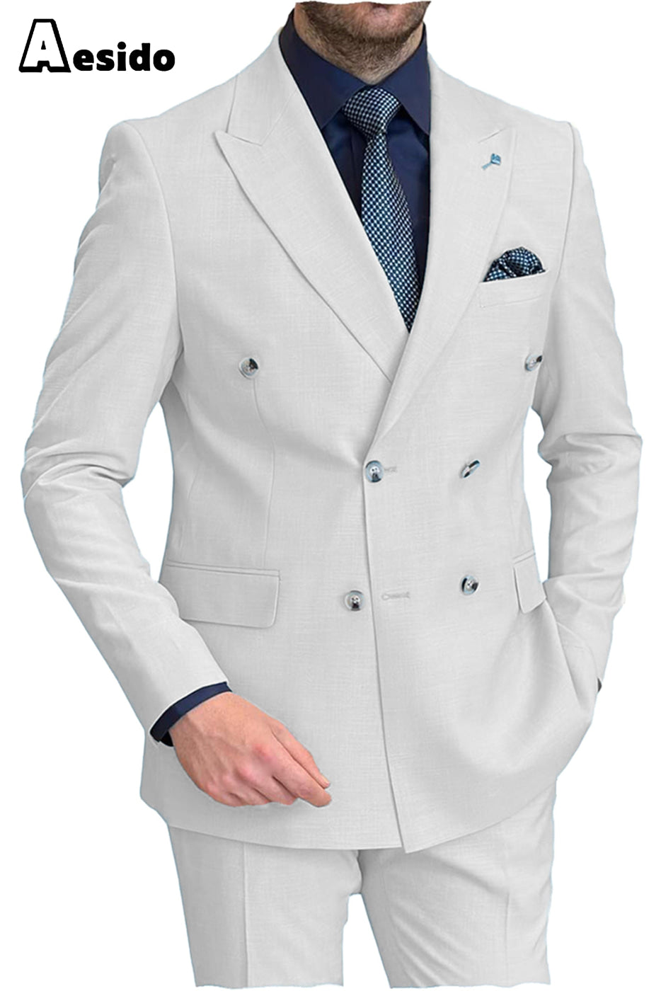 aesido 2 Pieces Peak Lapel Men's Suit(Blazer+Pants)