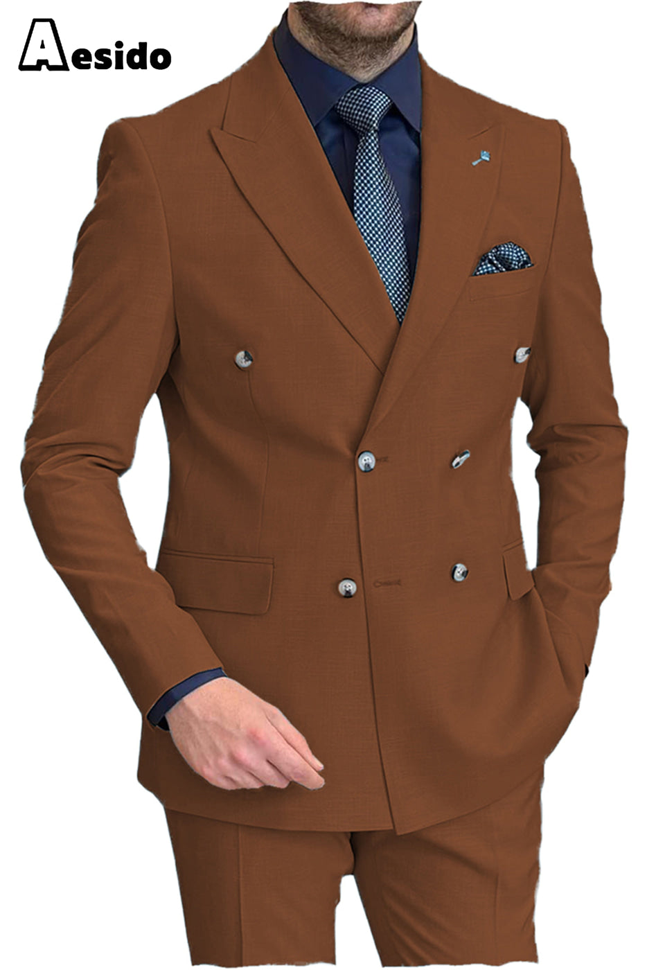 aesido 2 Pieces Peak Lapel Men's Suit(Blazer+Pants)