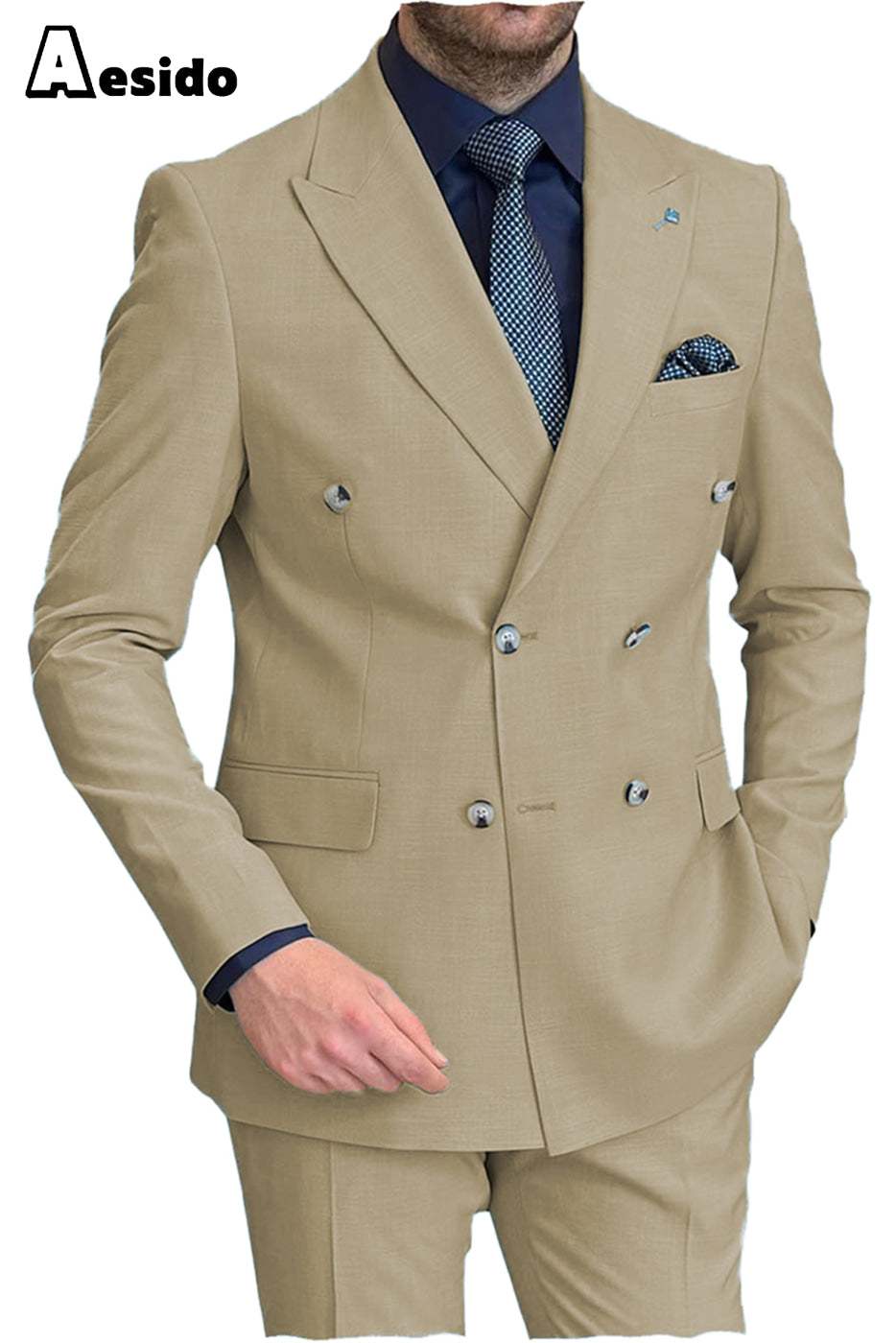 aesido 2 Pieces Peak Lapel Men's Suit(Blazer+Pants)