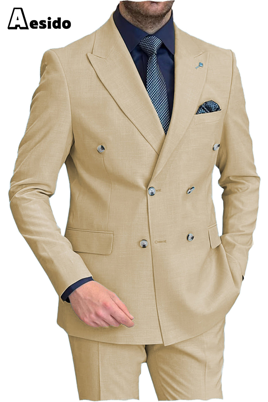 aesido 2 Pieces Peak Lapel Men's Suit(Blazer+Pants)