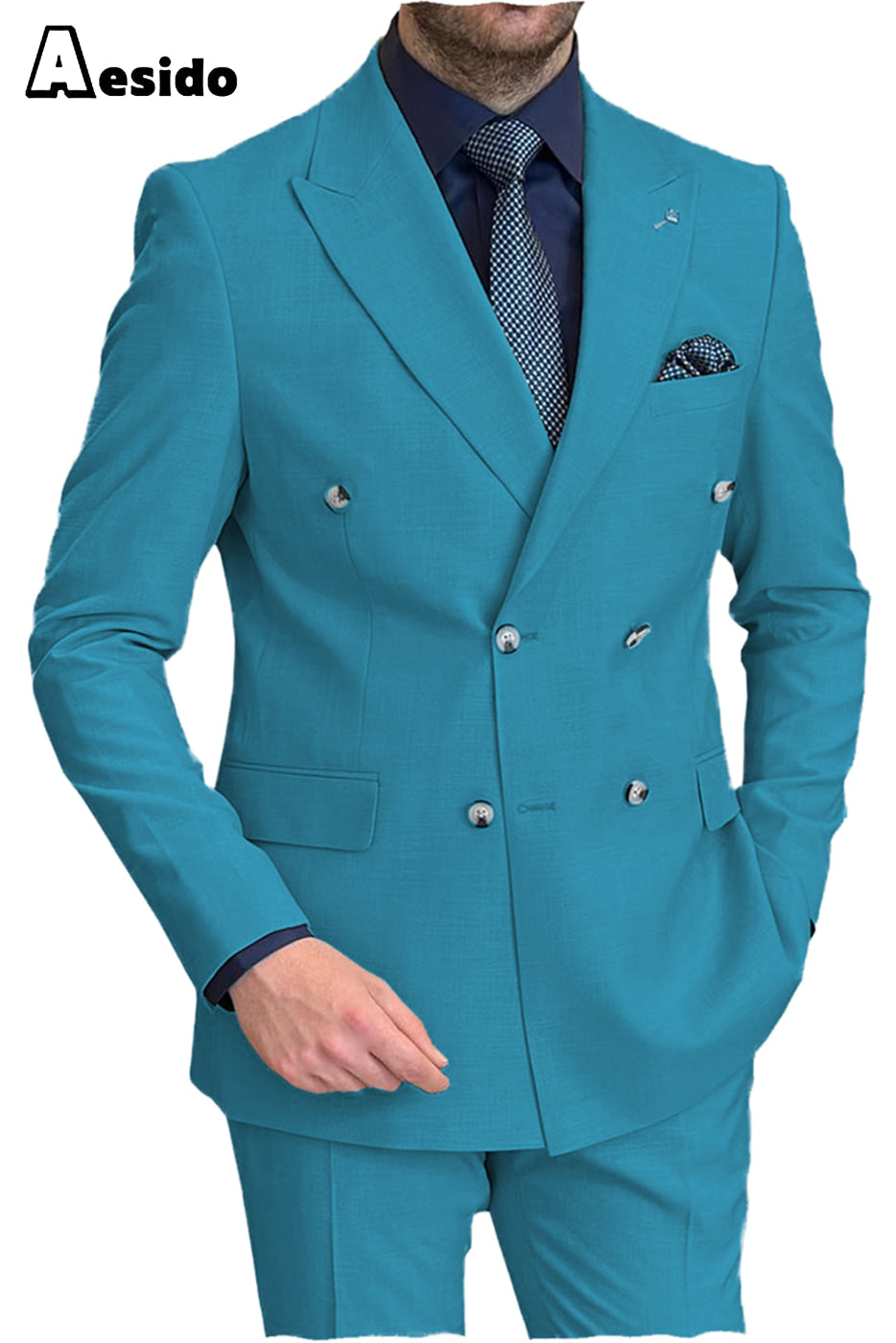 aesido 2 Pieces Peak Lapel Men's Suit(Blazer+Pants)